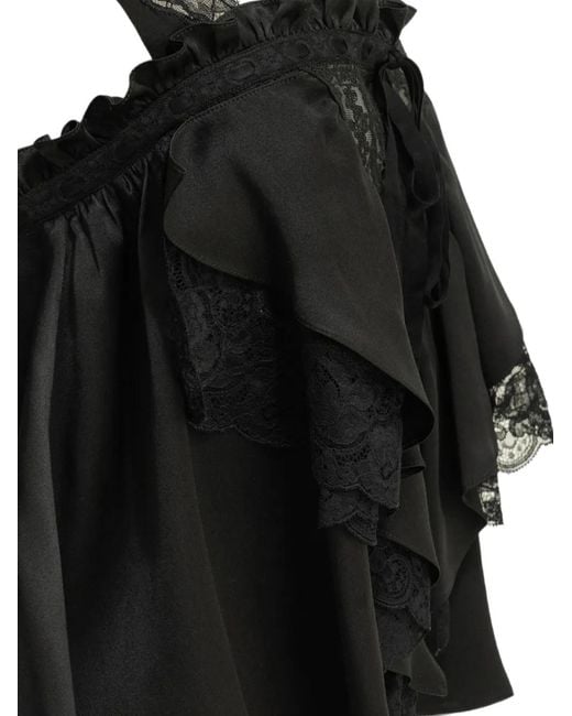 Chloé Black Lace-Trim Ruffled Top