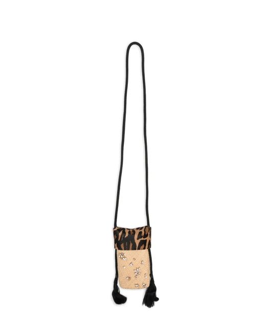 Johanna Ortiz Natural Leopard-Print Crystal-Embellished Cross Body Bag