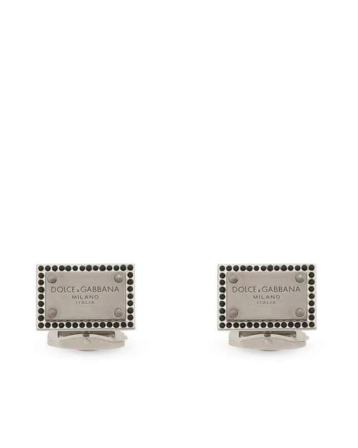 Dolce & Gabbana Metallic Logo-Engraved Rectangle-Shape Cufflinks for men