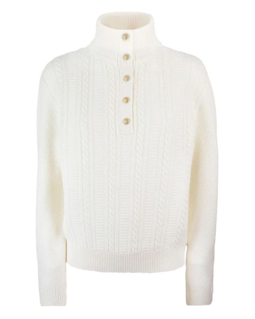 A.P.C. White Thea Cable-Knit Button Sweater