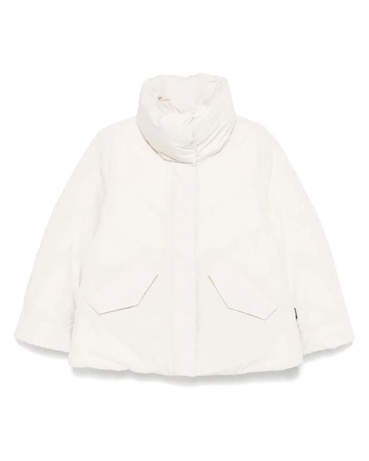 Woolrich White Funnel Neck Quilted Down Coat