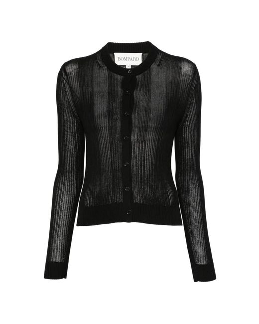 Bompard Black Ribbed Button-Fastening Cardigan