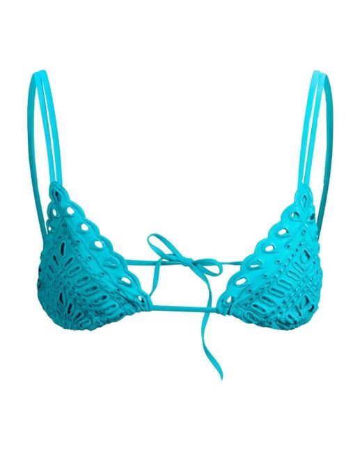 Ermanno Scervino Blue Eyelet-Lace Triangle Bikini Top