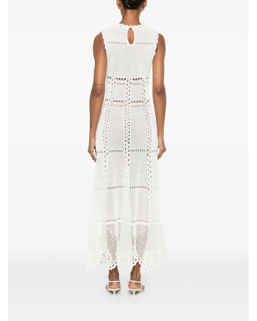 Erdem White Crochet-Knit Flared Dress