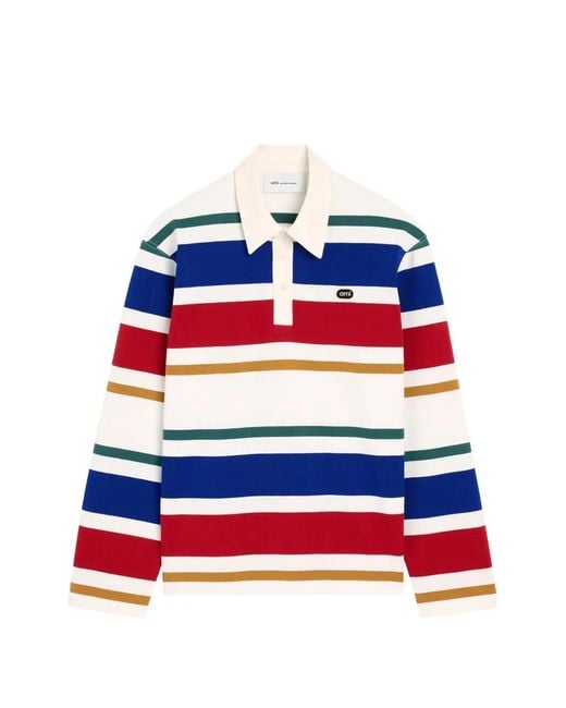 AMI Blue Striped Cotton Polo With Ami Patch