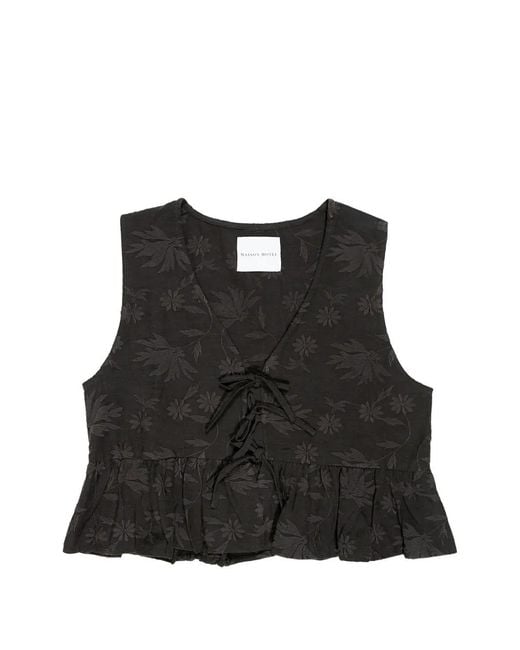 MAISON HOTEL Black Zhou Floral-Embroidered Ruffled Vest