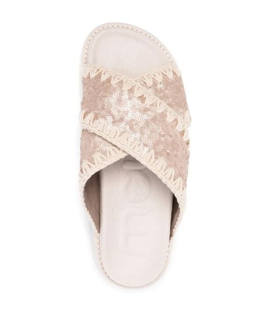 Mou Natural Bio Criss-Cross Sequin-Embellished Sandals