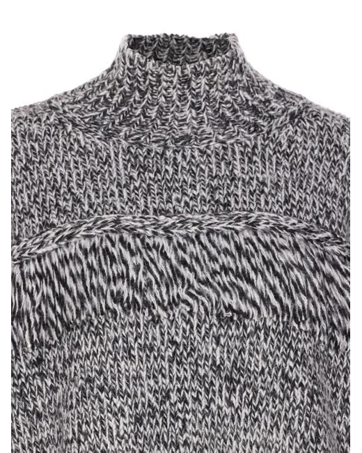 Essentiel Antwerp Gray High-Neck Fringe-Detail Sweater