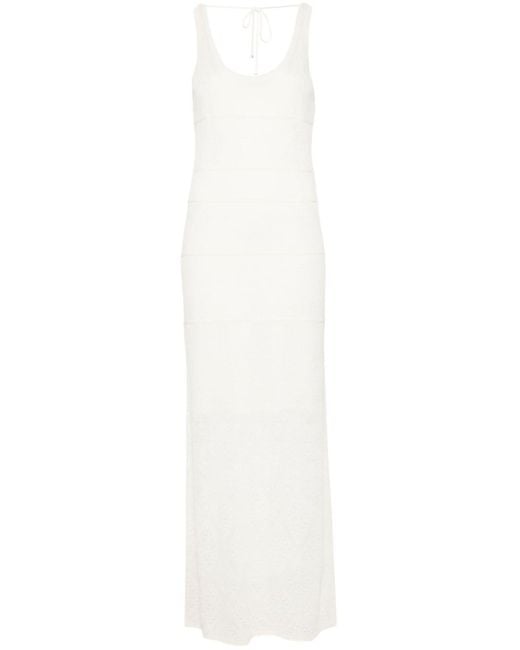 Boss White Pointelle-knit Column Maxi Dress