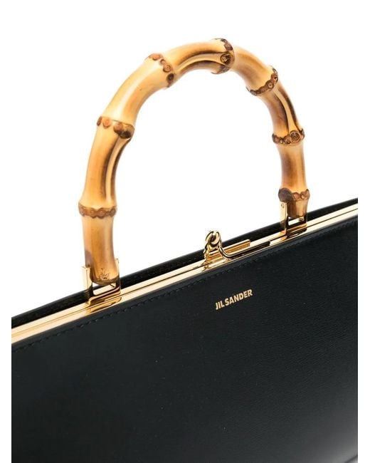 Jil Sander Black Bamboo-Handle Leather Satchel Bag