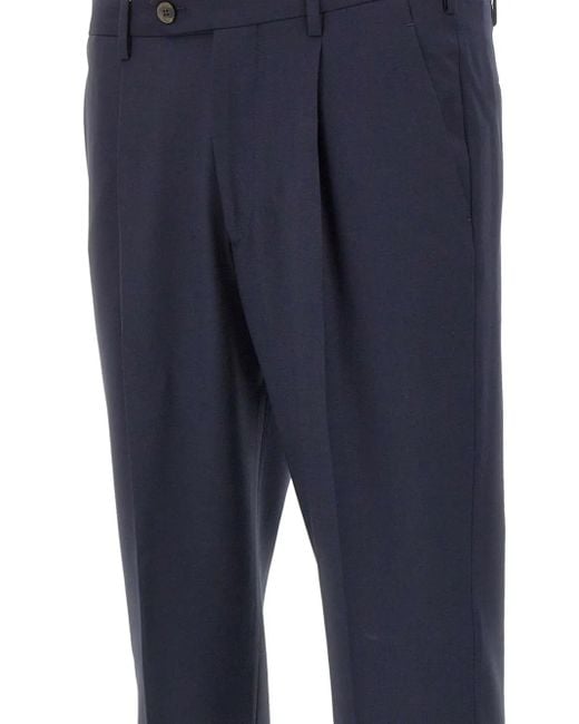 Devore Blue Pleated Front-Button Trousers for men