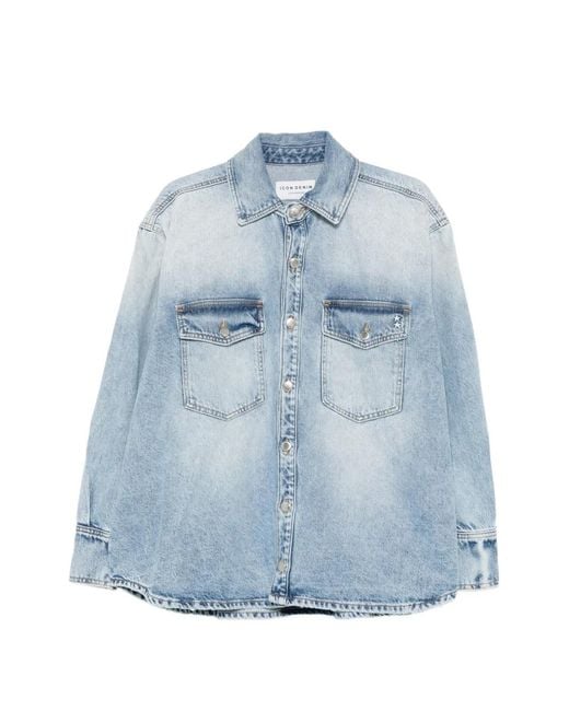 ICON DENIM Blue Chest-Pockets Button-Fastening Shirt