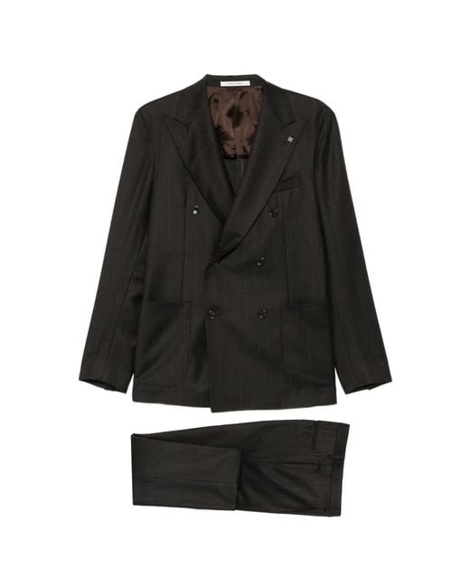 Tagliatore Black Stripe-Pattern Double-Breasted Suit for men