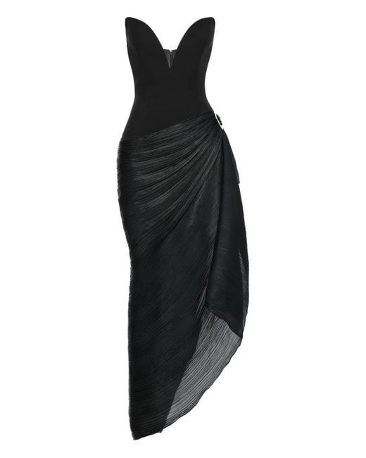 V:PM ATELIER Black Tess Sweetheart-Neckline Pleated Maxi Dress