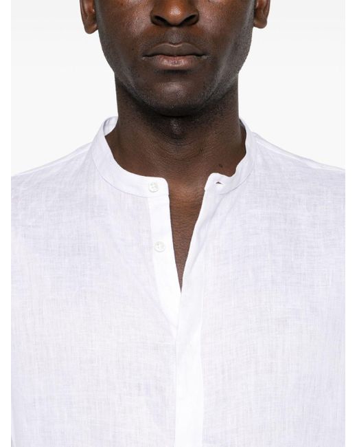 メンズ Giorgio Armani バンドカラー リネンシャツ White