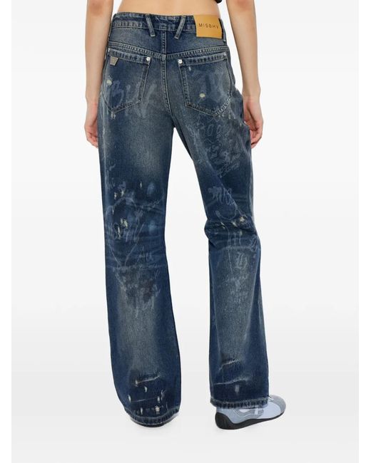 M I S B H V Blue Laser Tagged Distressed Denim Jeans