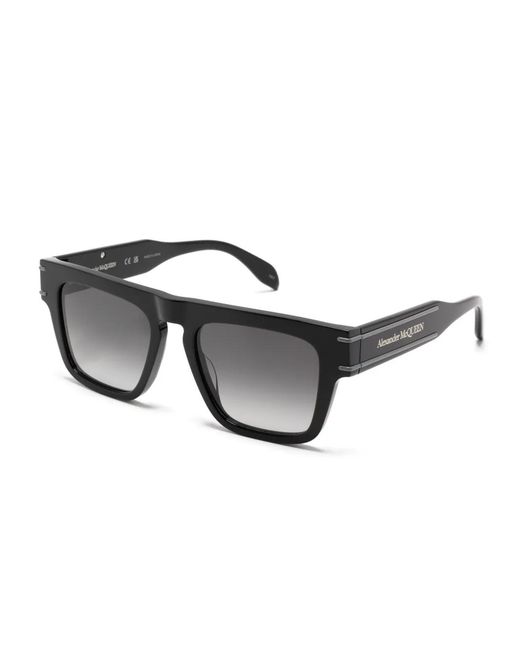 Alexander McQueen Gray Flat-Top Rectangular Sunglasses
