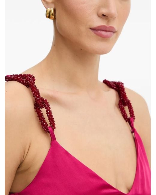 SIMONA CORSELLINI Red Bead-Embellished Satin Jumpsuit