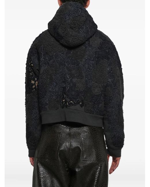 Earthling VIP Black Floral-Embroidered Zip-Up Hoodie for men