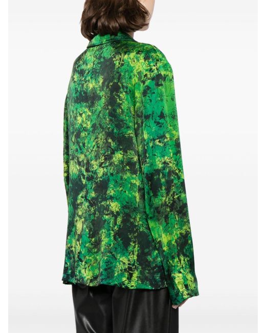 Avant Toi Green Abstract Floral-print Silk-blend Blazer