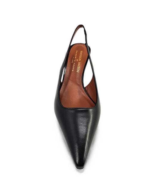 Madison Maison Black Loux Leather Slingback Wedge Pumps