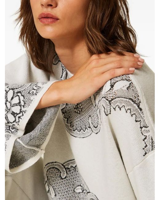 Twinset White Wool-Blend Jacquard Maxi Jumper