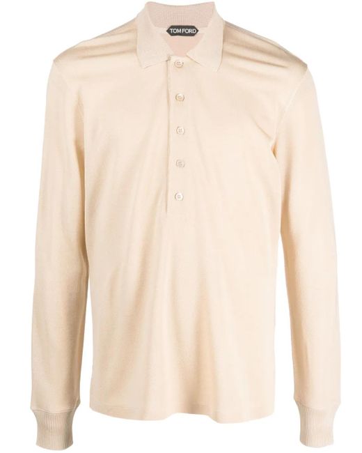 Tom Ford Natural Piqué Long-Sleeve Polo Shirt for men