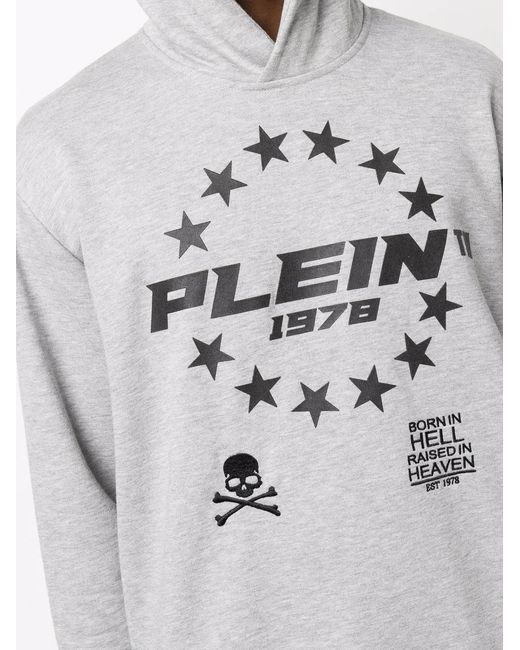 Philipp Plein Gray Logo-Print Pullover Hoodie for men