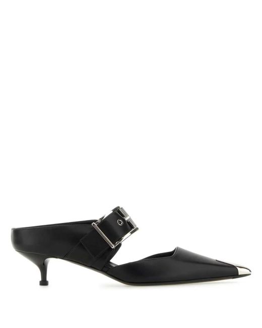 McQueen Black Leather Hardware Sabot