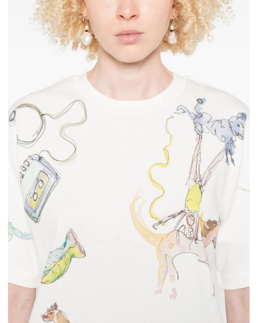 ALÉMAIS White Anouk T-Shirt Mit Illustrations-Print