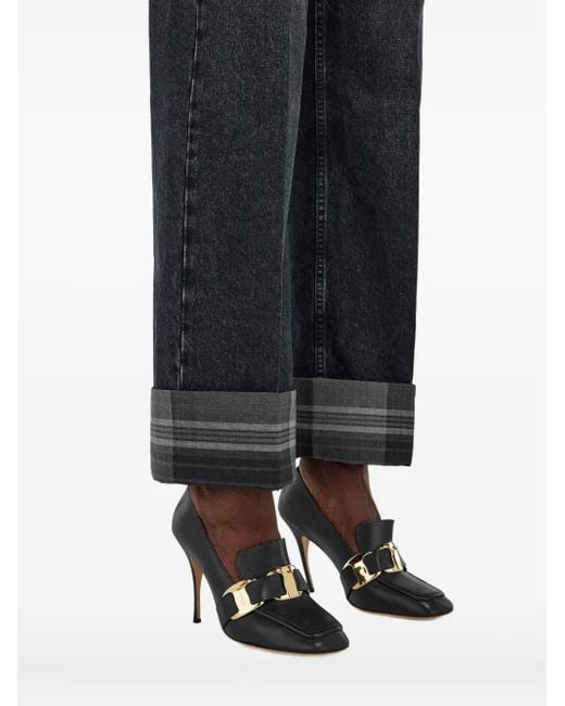 Ferragamo Blue Tartan-Cuffs Straight-Leg Jeans