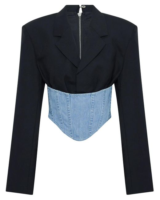 Dion Lee Blue Corset-Style Cropped Blazer