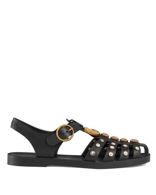 Gucci Rubber Sandal With Crystals in Black | Lyst UK