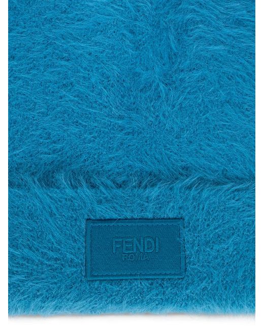 Fendi Blue Logo-Patch Beanie Hat for men