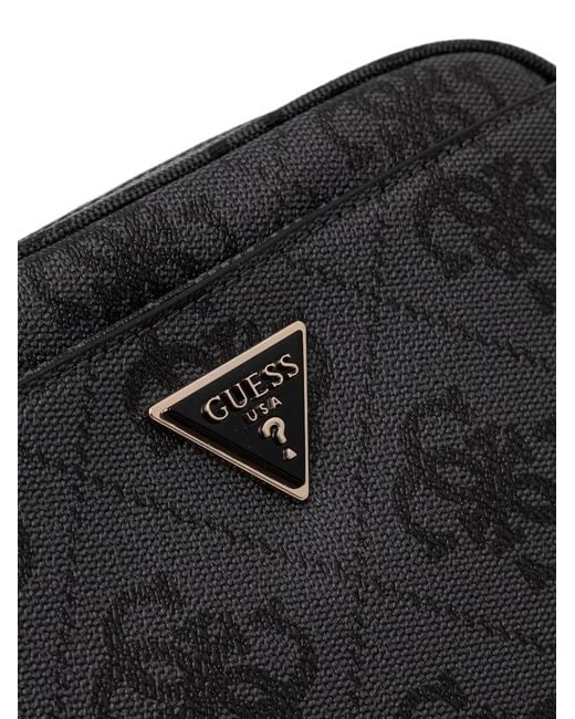 Guess Black Monogram-Print Logo-Plaque Shoulder Bag