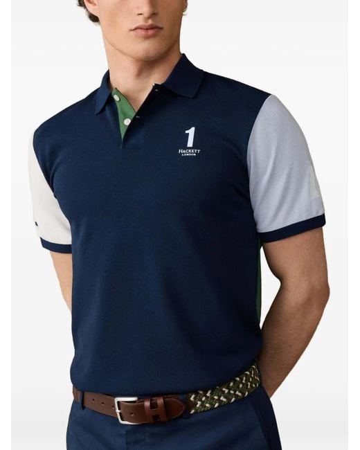 Hackett Blue Heritage Colour-Block Polo Shirt for men