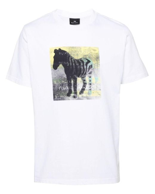 Paul Smith White Motif-Print Organic Cotton T-Shirt for men