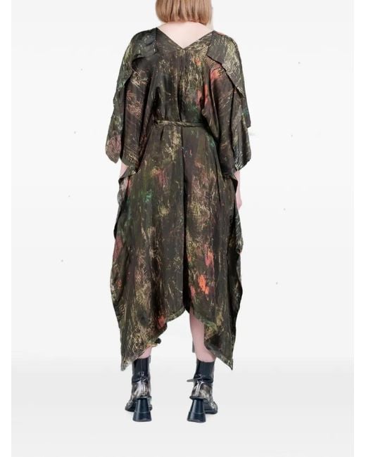 Henrik Vibskov Black Uncut Kaftan Abstract-Print Handkerchief-Hem Dress