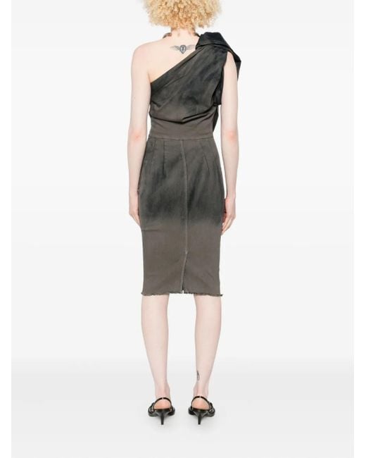 Rick Owens Black One-Shoulder Denim Midi Dress