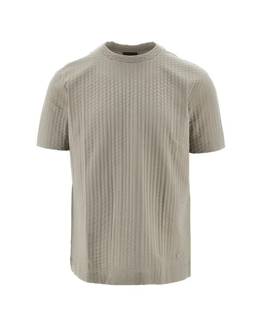 Emporio Armani Gray Diamond-Textured Logo-Plaque T-Shirt for men