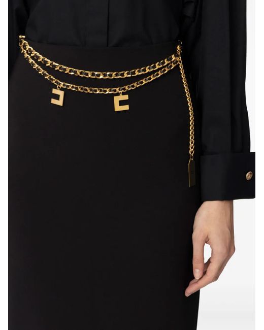 Elisabetta Franchi Crêpe Maxi-Rok Met Kettingdetail in het Black