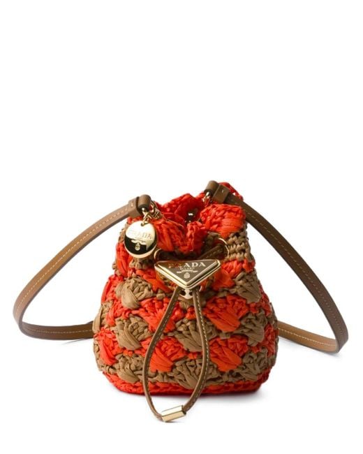 PRADA ミニクロシェバケットバッグ Natural Crochet And Leather Mini-bucket Bag | PRADA