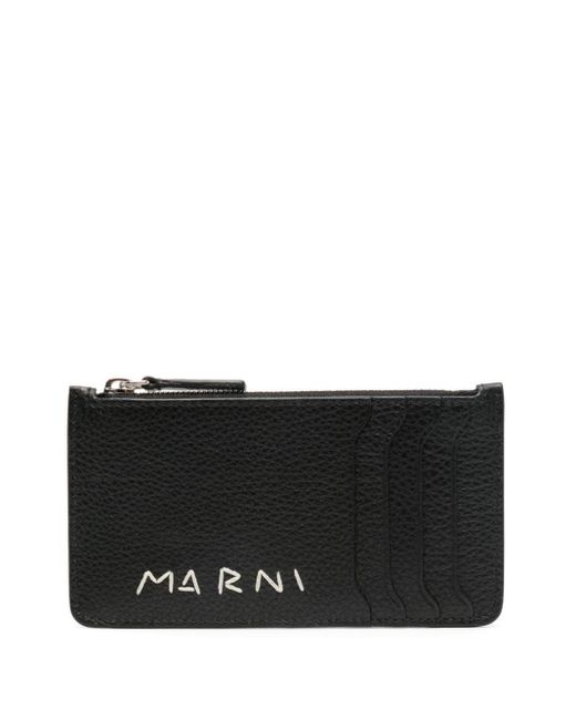 Marni Black Embroidered-Logo Cardholder for men