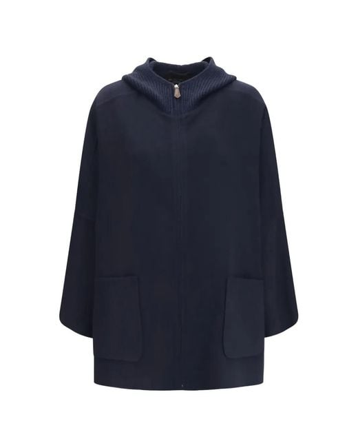 Loro Piana Blue Farrel Hooded Cashmere Cape