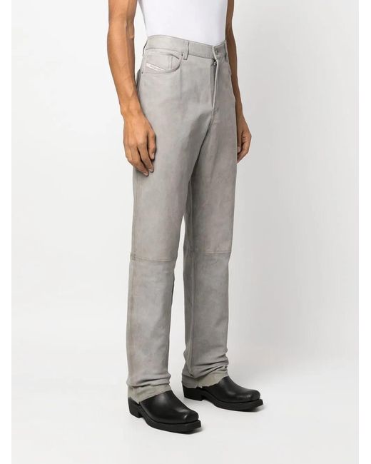 DIESEL Gray P-Mic-A Straight-Leg Leather Trousers
