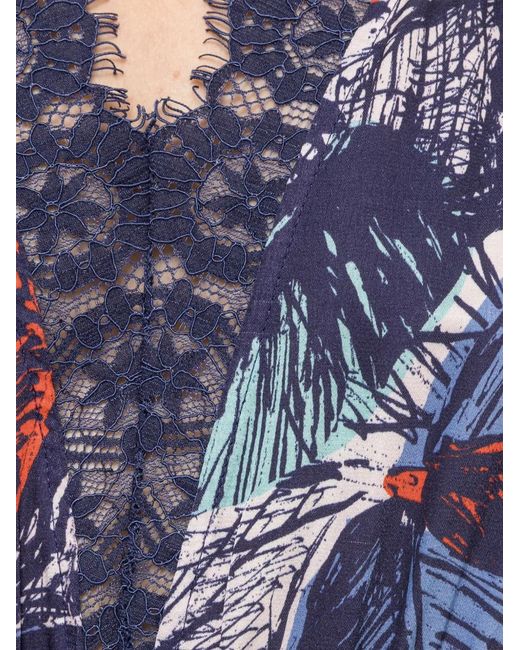 Nissa Blue Lace-Detail Viscose Midi Dress