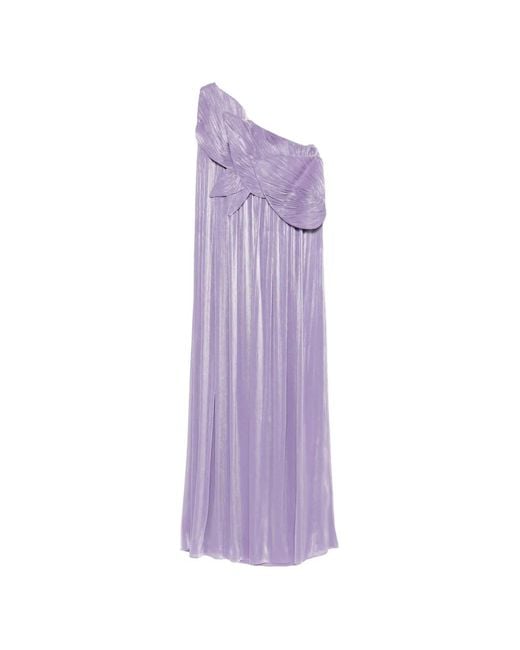 Costarellos Purple Amabe Pleated One-Shoulder Maxi Dress