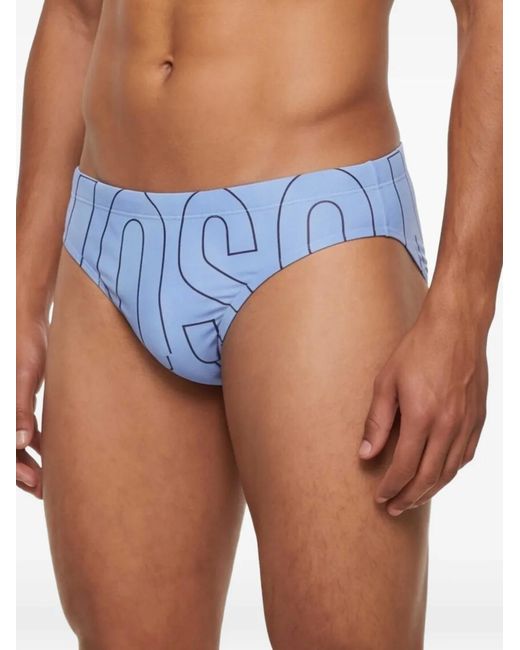 Moschino Blue Logo-Print Swim Trunks for men