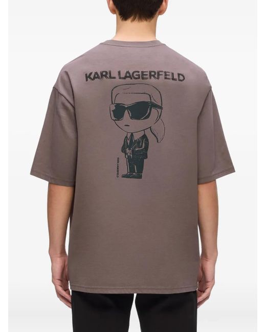 Karl Lagerfeld Gray Embroidered-Logo T-Shirt for men