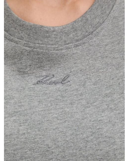 Karl Lagerfeld Gray Logo-Embroidered T-Shirt